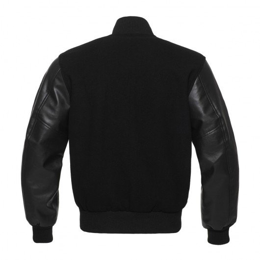 Solid Black Letterman Jacket with Vinyl Sleeves Graduation SuperStore