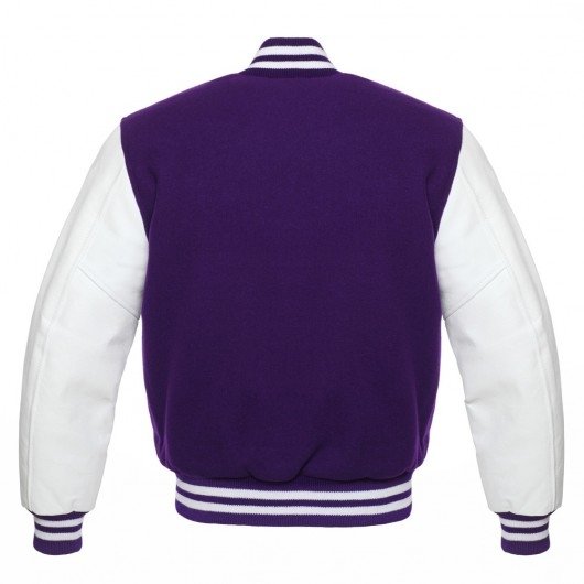 Purple Letterman Jacket with White Leather Sleeves