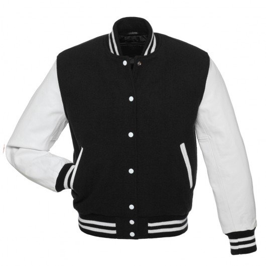 Black Letterman Jacket with White Leather Sleeves - Graduation SuperStore