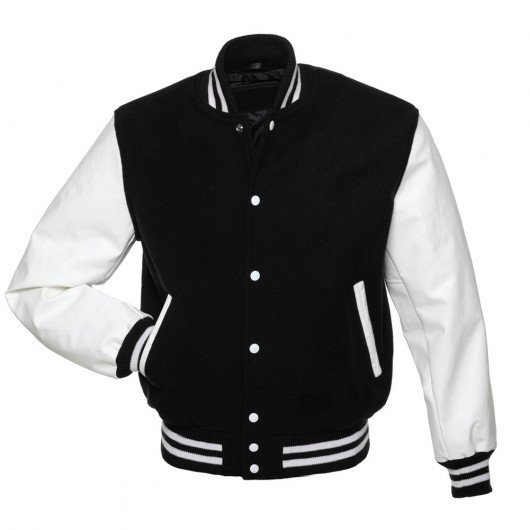 Black Letterman Jacket with White Vinyl Sleeves - Graduation SuperStore