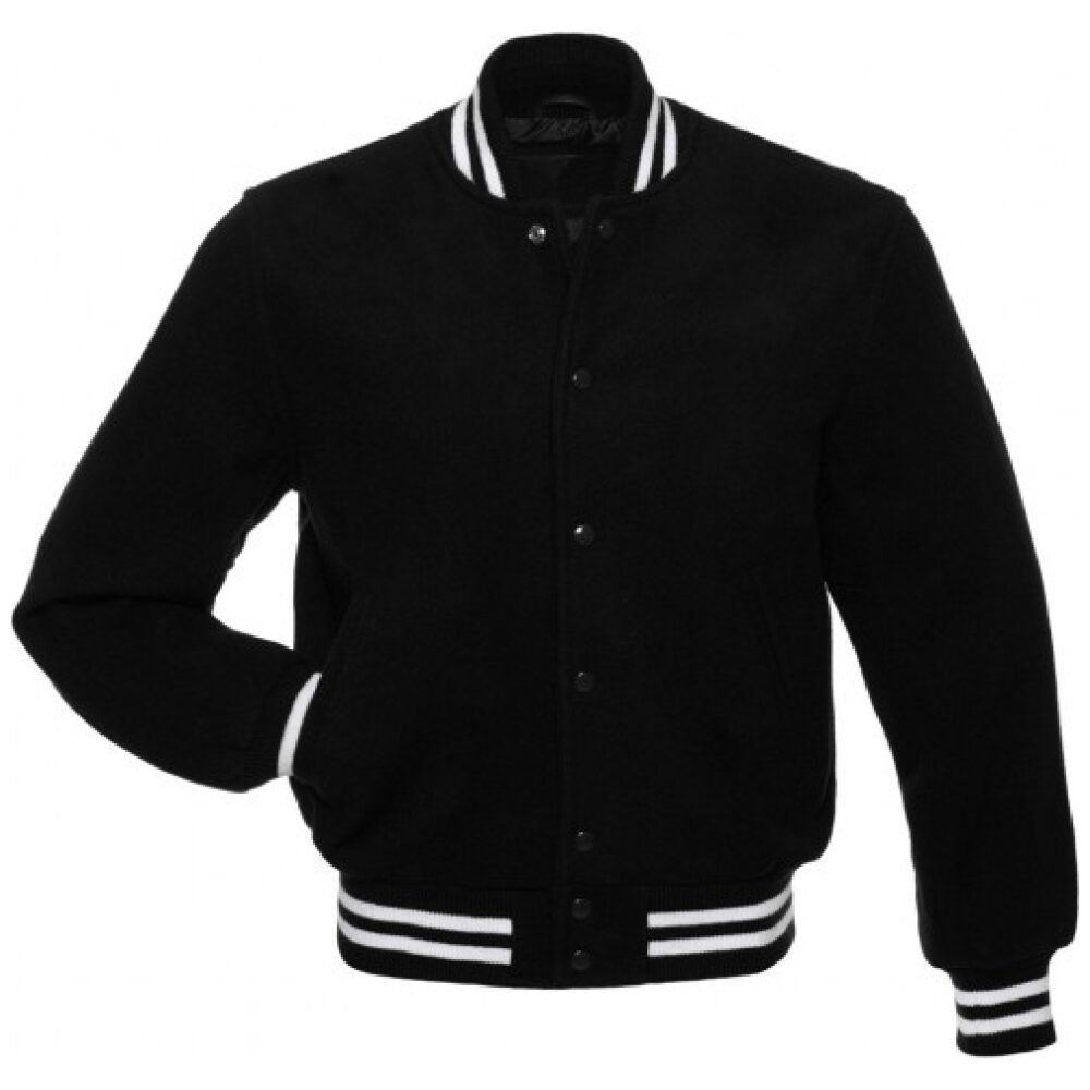 Black with White Stripes Wool Letterman Jacket - Graduation SuperStore