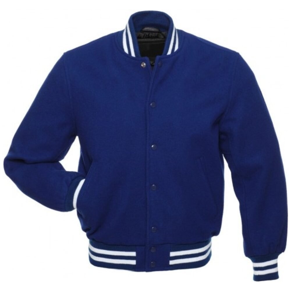 Royal Blue with White Stripes Wool Letterman Jacket - Graduation SuperStore
