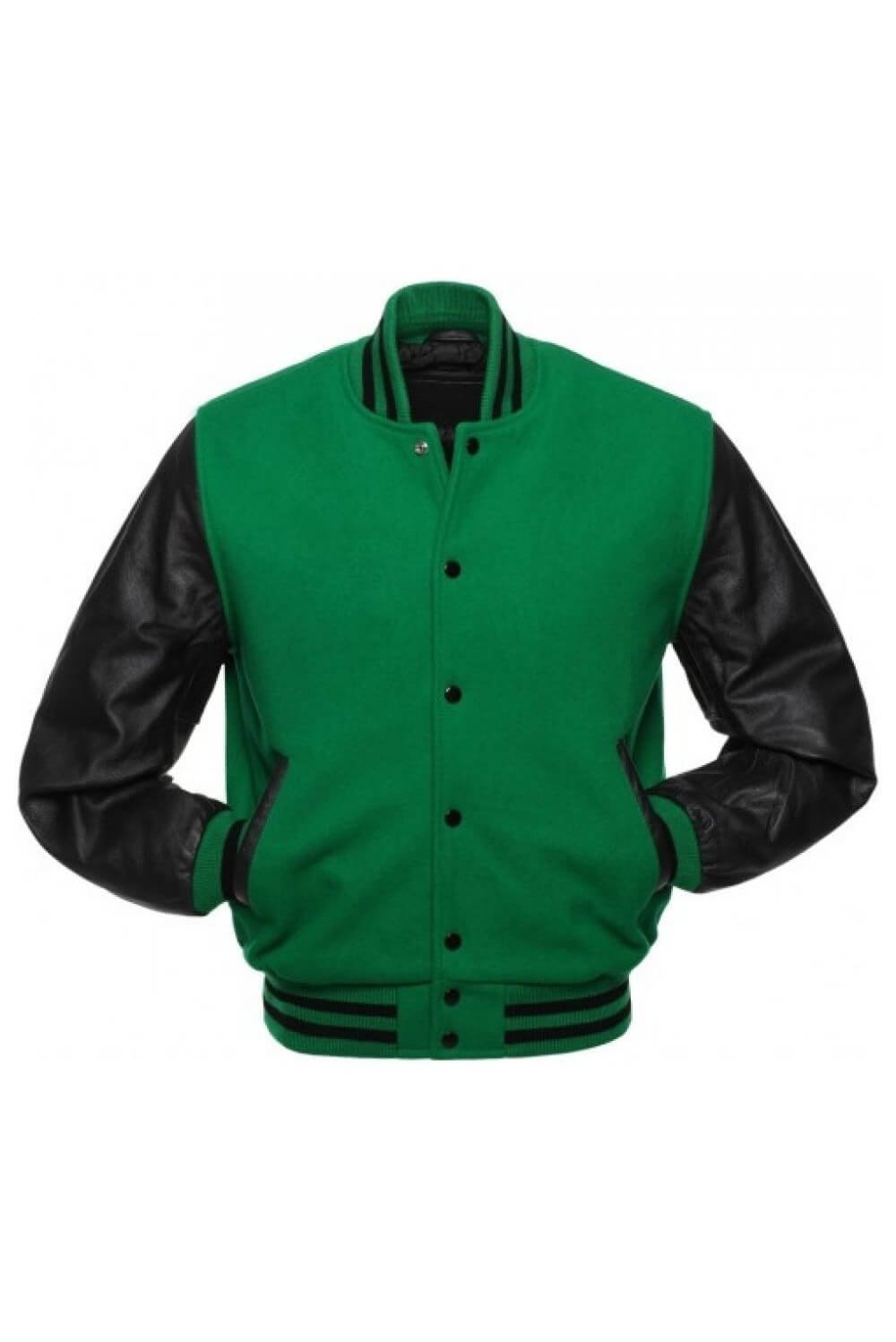 Kelly Green Letterman Jacket with Black Leather Sleeves