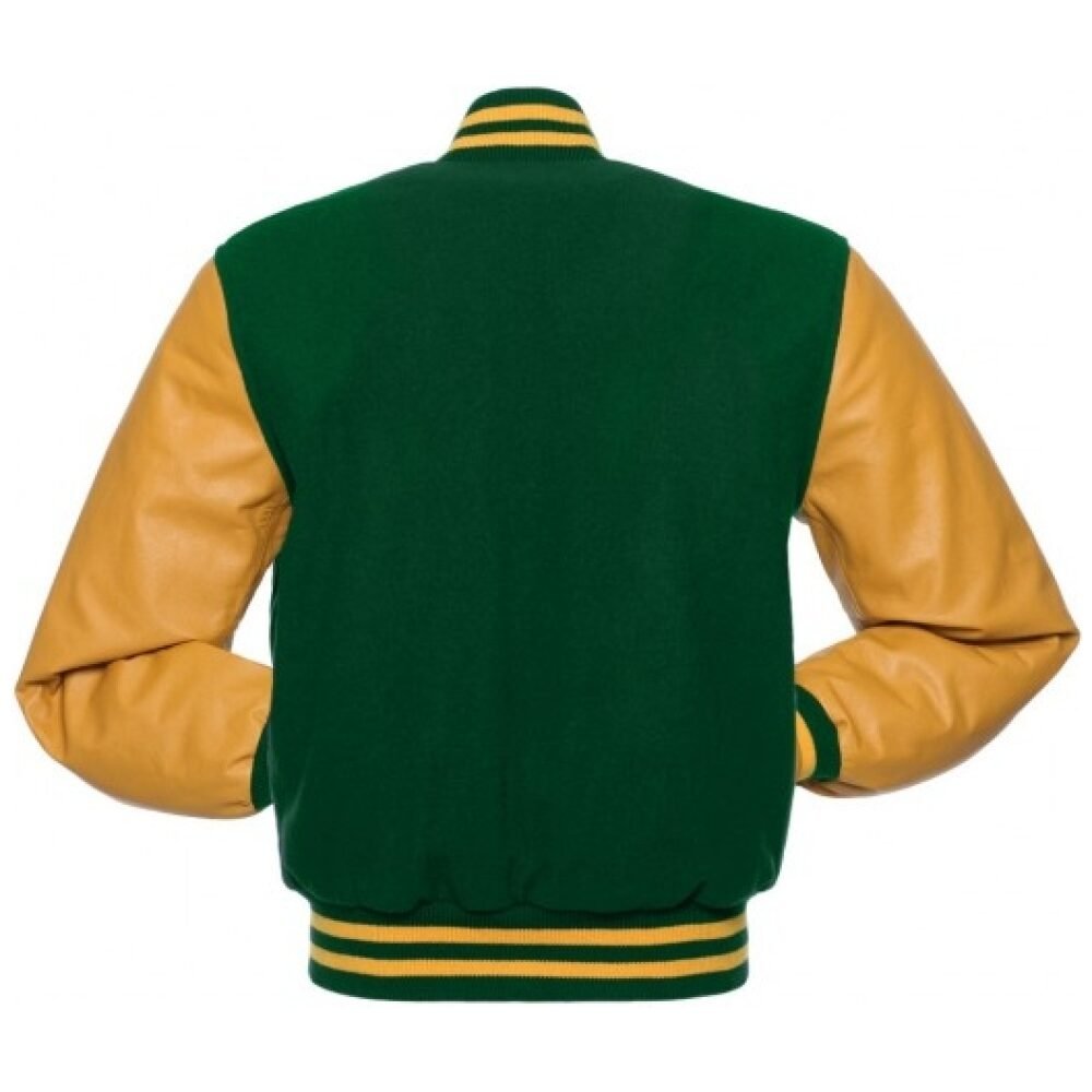 Kelly Green Letterman Jacket with White Leather Sleeves