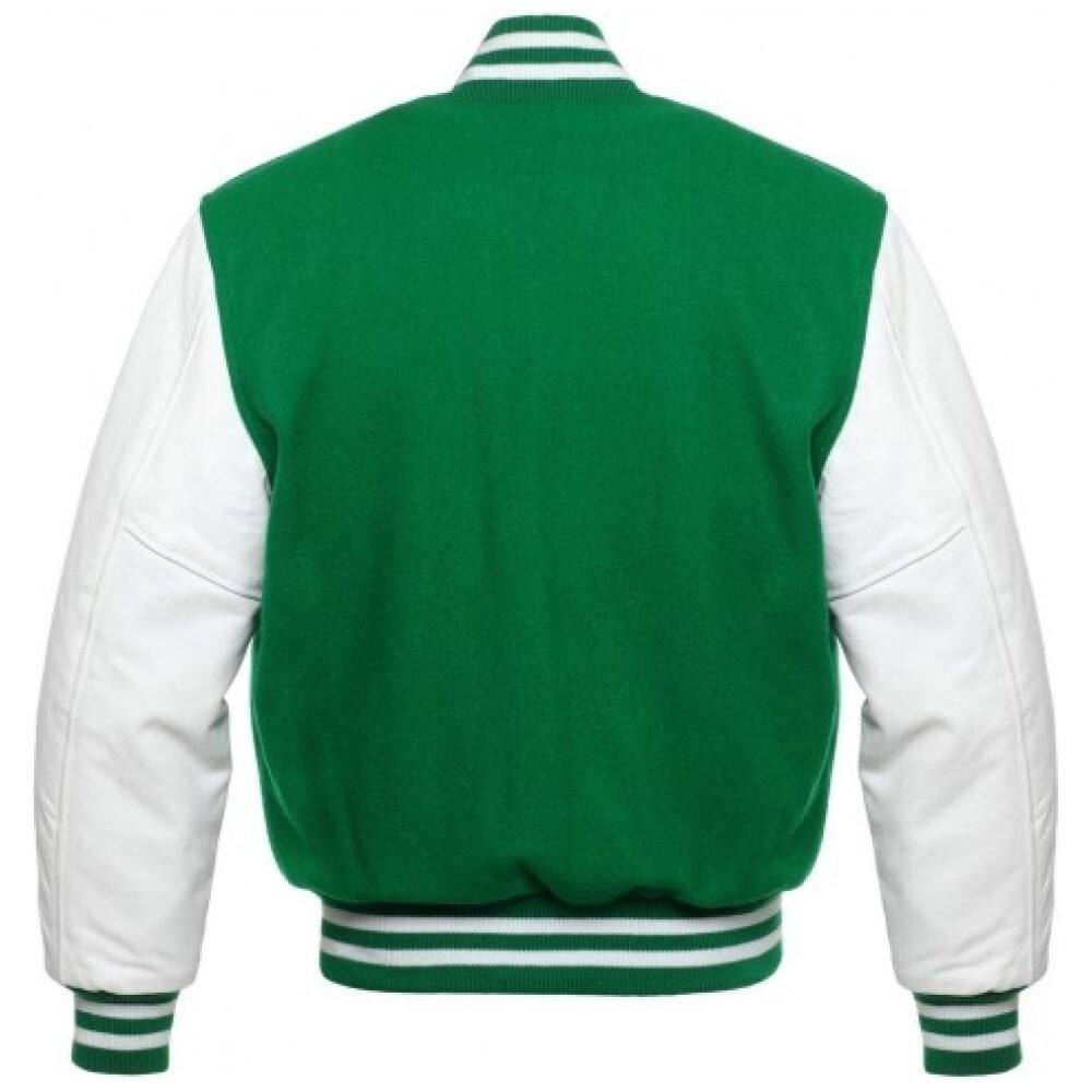 New Letterman's Jacket Green with White Trim Wool/Leather Size Medium Womens 