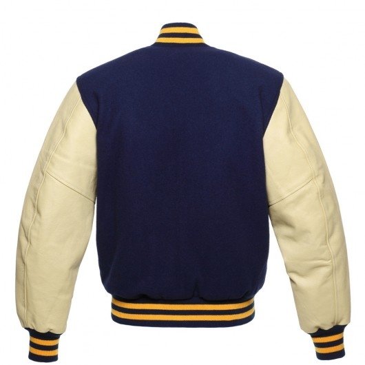 Varsity Navy Blue Letterman Baseball Wool & Gold Genuine Leather Sleeves Jacket