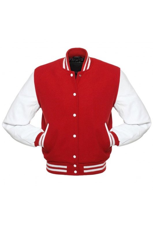 Red Letterman Jacket with White Leather Sleeves