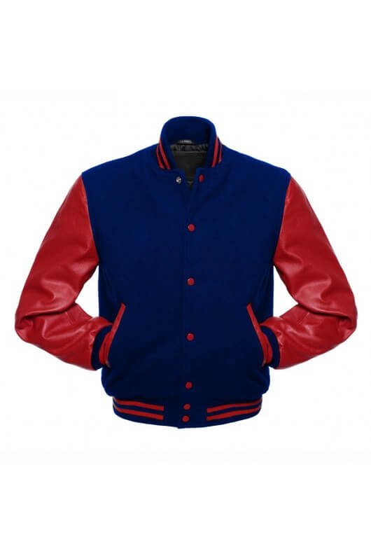 red and blue varsity jacket