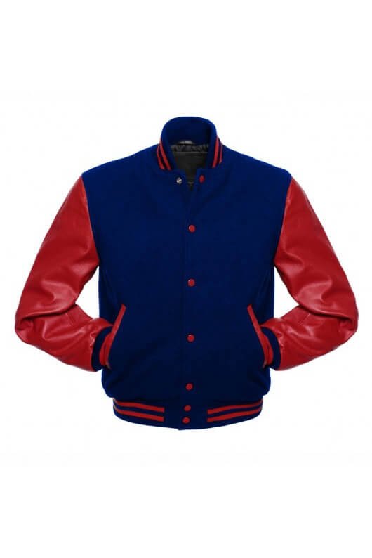 Royal Blue Wool Varsity Jacket Black Leather Sleeves