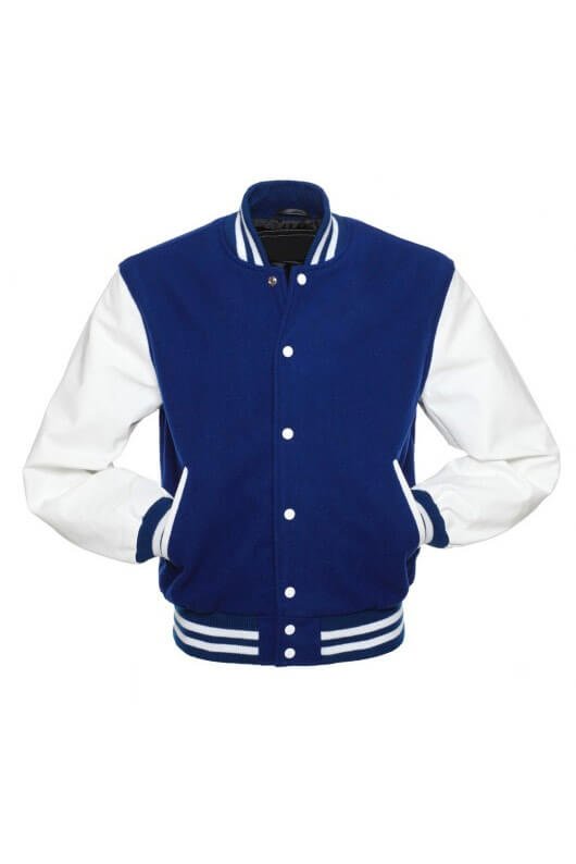 Royal Blue Letterman Jacket with White Vinyl Sleeves - Graduation ...